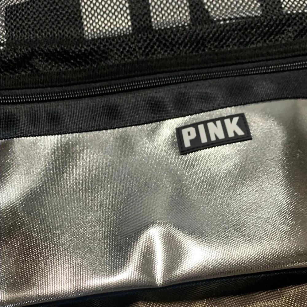 Pink Victoria's Secret - Drawstring‎ Backpack Black & Metallic Silver 5205